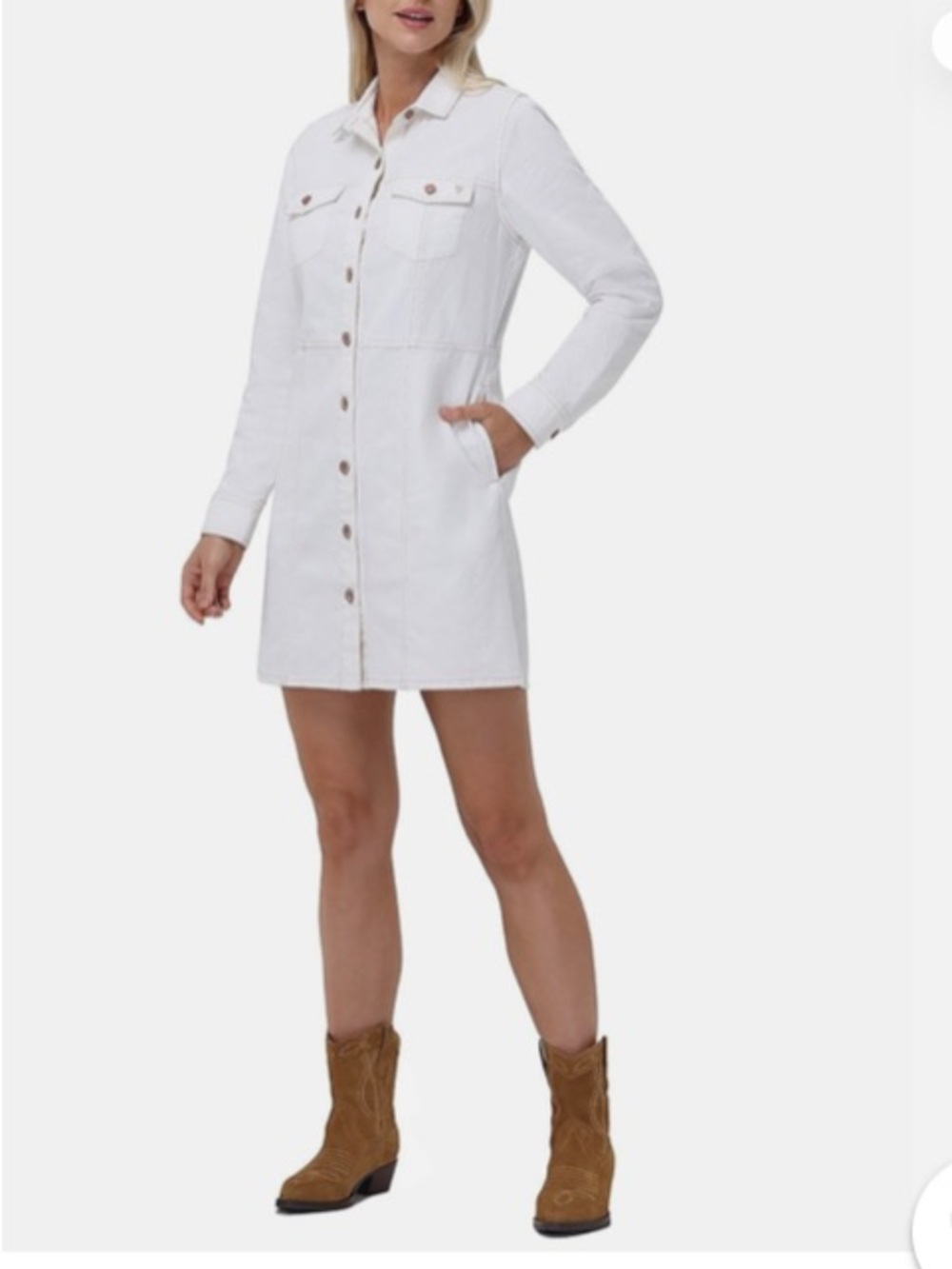 Frye White Long-Sleeve Button-Front Dress - Picture 3 of 6